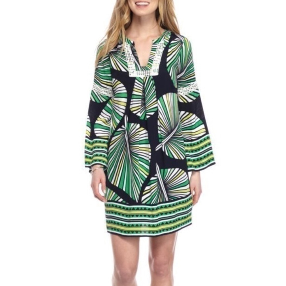 EUC Crown & Ivy Tropical Mod Palm Leaf Print Shift Mini Dress Size 0X